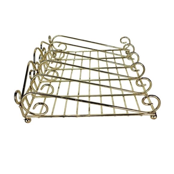 Gold Scroll Tabletop Footed Spice Rack Buffet Flatware Caddy Tray Vintage - Picture 8 of 15